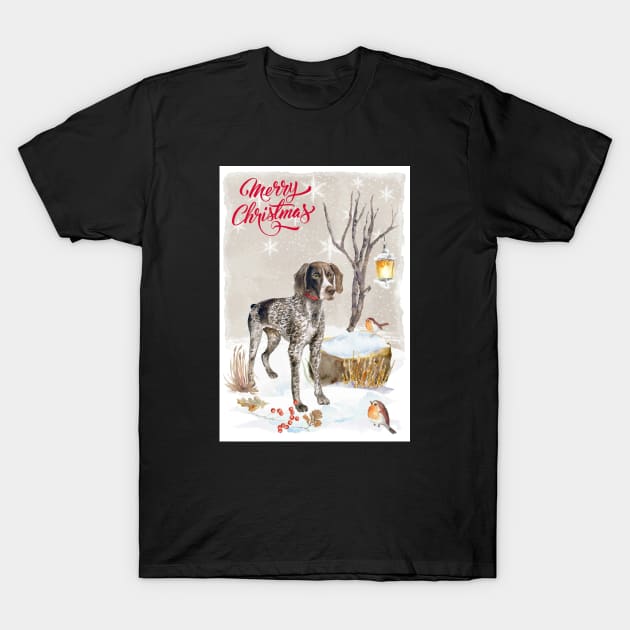 German Shorthaired Pointer Merry Christmas Santa Dog T-Shirt by Puppy Eyes